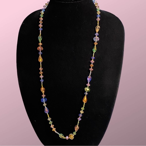 Faceted Glass Beads Necklace Multi Colored Shiny Sparkly Over-The-Head Style - Picture 2 of 8